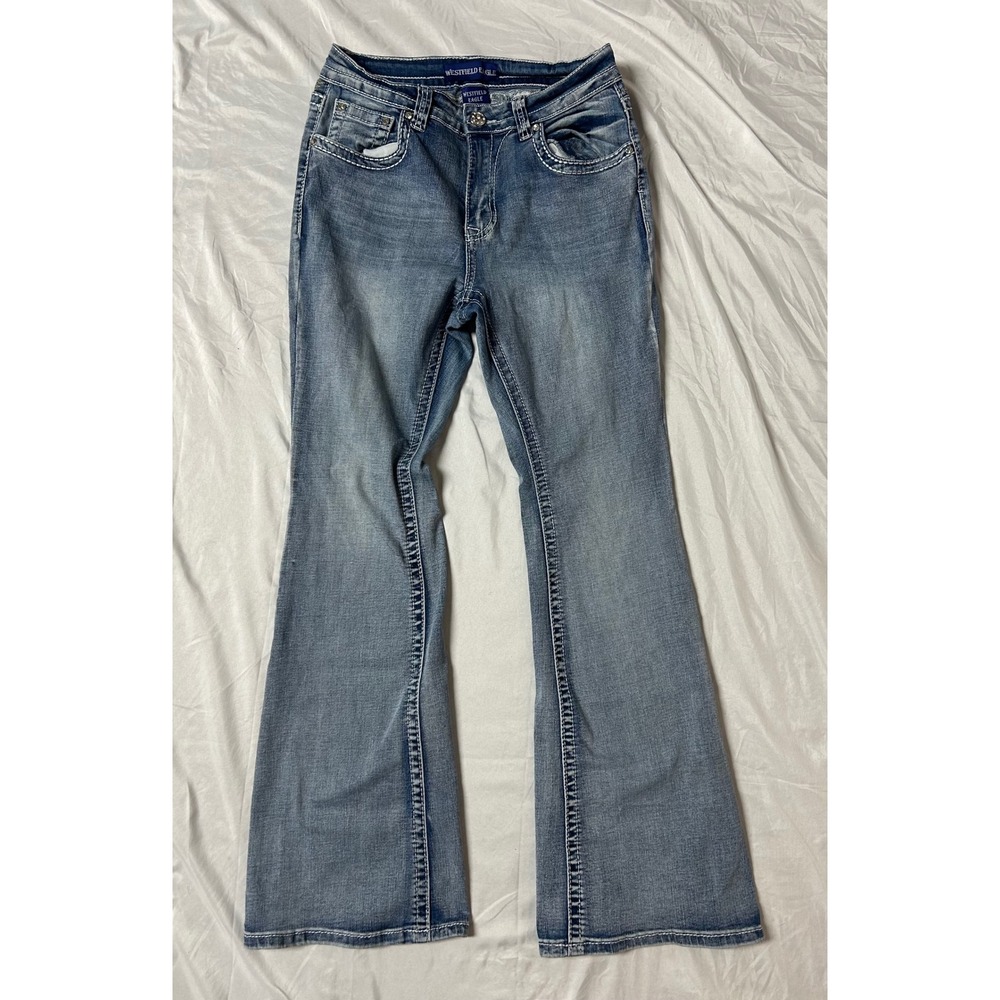 Westfield Eagle Bootcut Jeans Women's 11 Med Wash Rhinestone Floral Embroidered